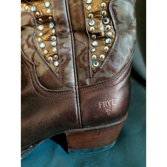 Frye Daisy Duke Cowboy Bronze Leather Mid Calf Embellished Boots Size 7.5 M - Picture 7 of 10